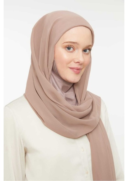 Kadın Tesettür Hijab Boneli Şifon Şal Vizon
