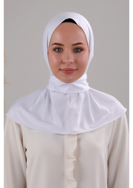Kadın Tesettür Pratik Çıtçıtlı Sandy Fular Hazır Şal Beyaz