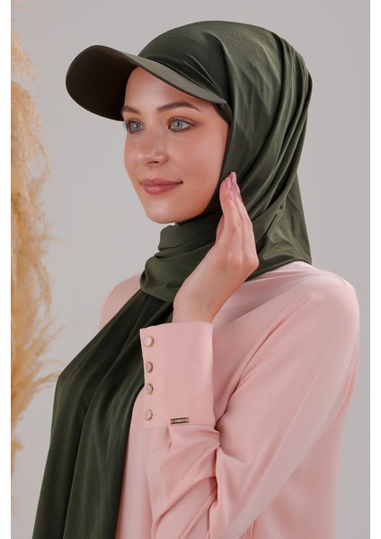 Kadın Tesettür Şapkalı Boneli Hazır Şal Haki fiyatları