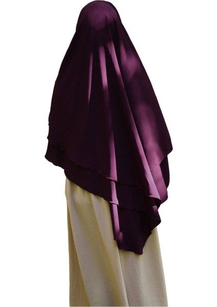 Kadın Tesettür Sufle Khimar Peçeli Üç Katlı Şifon Şal Mor