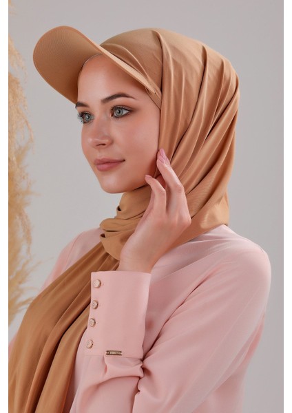 Kadın Tesettür Şapkalı Boneli Hazır Şal Bal Rengi fiyatları
