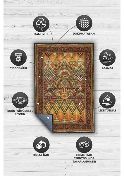 Art Deko Vintage Afrikalı Temalı Renkli Halı Etnik Afrikalı Kadın Geometrik Desenli Halı fırsatları