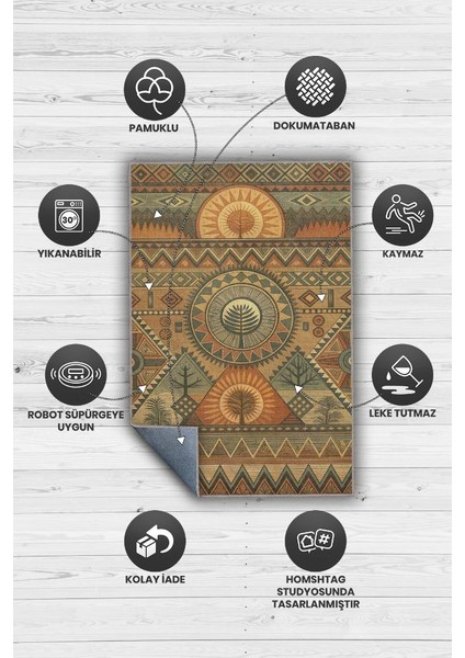 Art Deko Vintage Afrikalı Temalı Çok Renkli Etnik Halı Geometrik Desenli Afrika Halısı fırsatları
