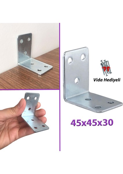 Mobilya Eşya Dolap Duvar Sabitleyici Köşe Bağlantı L Demir Gönye Deprem Güvenliği 45 x 45 x 30 mm