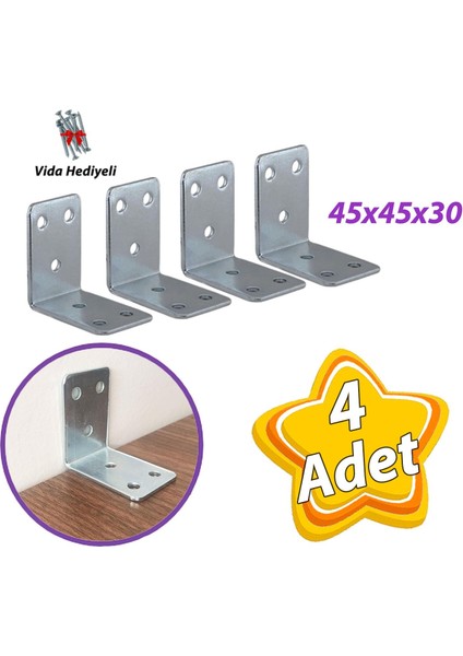4 Adet Mobilya Eşya Dolap Duvar Sabitleyici Köşe Bağlantı L Demir Gönye Deprem Güvenliği 45 x 45 x 30 mm fiyatları