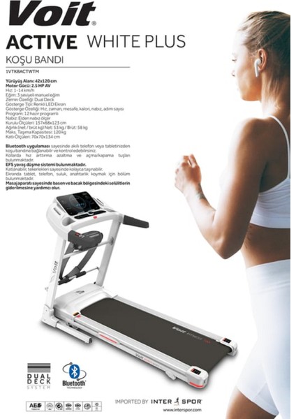 Active White Plus Masajlı Koşu Bandı