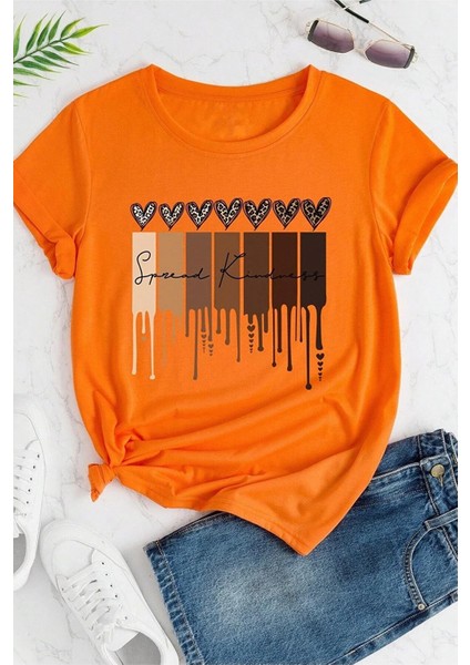 Only Trendwear Unisex Leopar Kalp Baskılı Oversize T-Shirt
