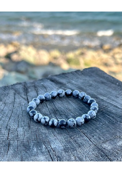 Doğaltaş 8 mm Karlı Obsidyen Taşı Bileklik Aa Kalite fiyatları