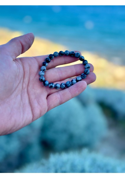 Doğaltaş 8 mm Karlı Obsidyen Taşı Bileklik Aa Kalite modelleri