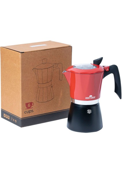 Tekno Trust 200 + ml Kahve Potu Moka Pot 300 ml 6 Cup Çift Filtre Sistemi Kırmızı Paslanmaz Çelik