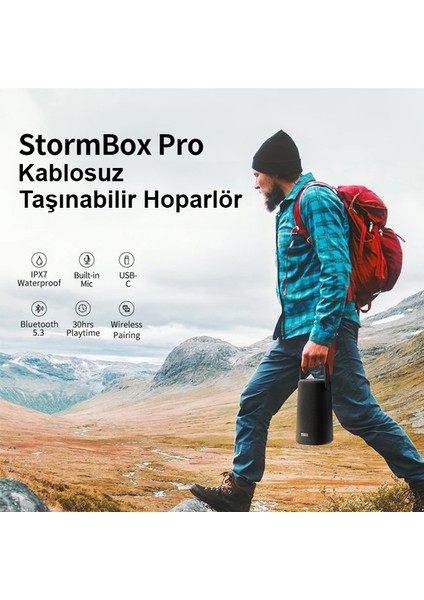 BTS31 Stormbox Pro 24W 24 Saat Oynatma Süresi IP67 Su Geçirmez Taşınabilir Tws Bluetooth Hoparlör Siyah