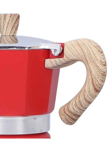 Tekno Trust Kırmızı Ahşap Kulplu 6 Cups Moka Pot - Moka Pot 6 Cups-Moka Pot Kırmızı 100-199 ml Alüminyum