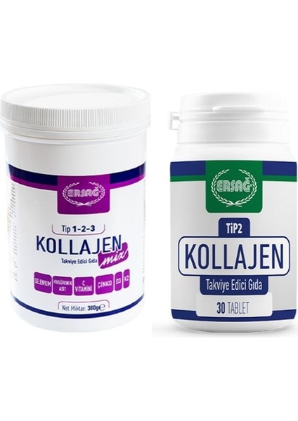 Ersağ Kollajen Mix (Tip 1-2-3) & Tip 2 Kollajen Tablet (Tozve Kapsül Bir Arada)