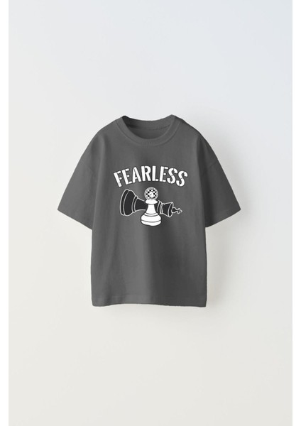 The Champ Fearless Yazılı Satranç Tasarım Baskılı Füme Erkek Çocuk T-Shirt