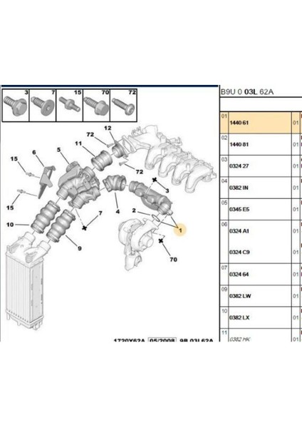 Turbo Susturucu 3008 308 Partner C4 Picasso Dw6 (İBR17640-144061-9657083780) fiyatları