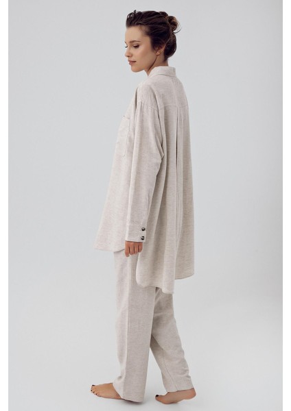 Kadın Keten Boyfriend Oversize Gömlek K100