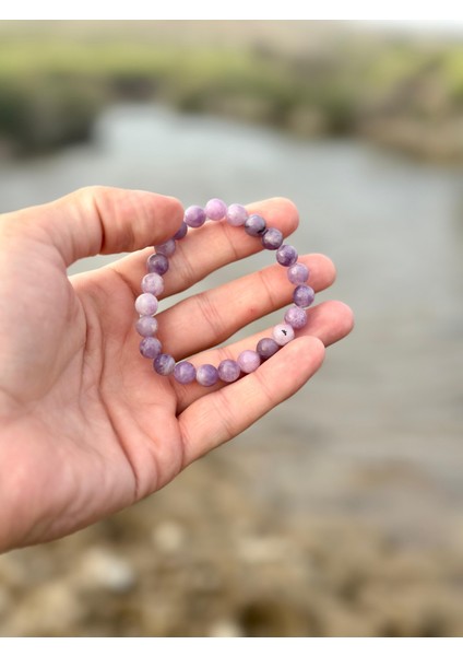 Doğaltaş 8 mm Lepidolit (Mikaşist) Taşı Bileklik Aa Kalite modelleri