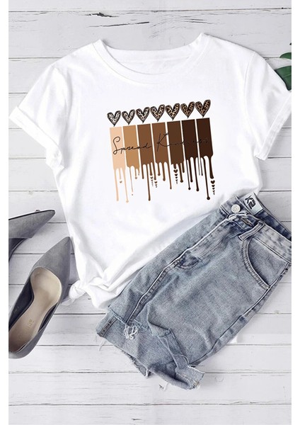 Only Trendwear Unisex Leopar Kalp Baskılı Oversize T-Shirt
