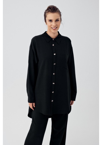 Kadın Keten Boyfriend Oversize Gömlek K100