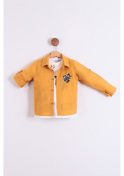 Erkek Çocuk Mevsimlik Pamuklu Tiger Nakışlı Gömlek Tişört 2'li Takım