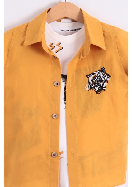 Erkek Çocuk Mevsimlik Pamuklu Tiger Nakışlı Gömlek Tişört 2'li Takım fiyatları