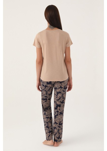 8796 Buttoned Büyük Beden Kadın Kısa Kol Pijama Takımı