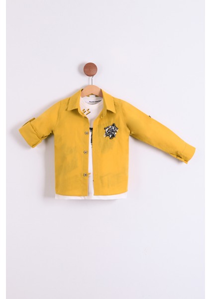 Erkek Çocuk Mevsimlik Pamuklu Tiger Nakışlı Gömlek Tişört 2'li Takım