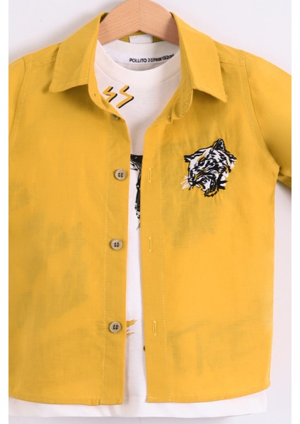 Erkek Çocuk Mevsimlik Pamuklu Tiger Nakışlı Gömlek Tişört 2'li Takım fiyatları