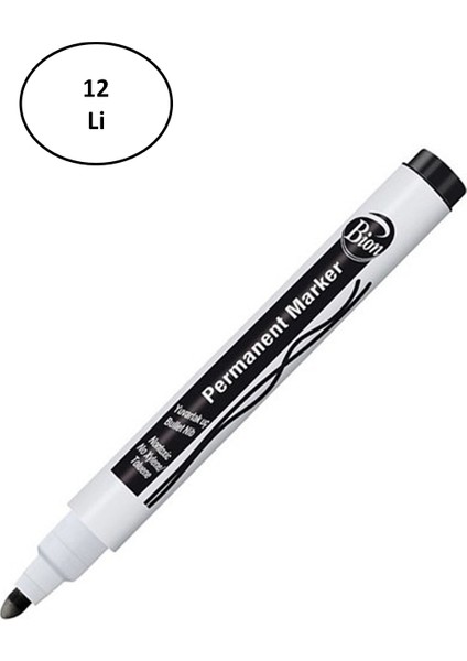 Mas Permanent Marker 9175 - Yuvarlak Uç - Siyah 12 Li