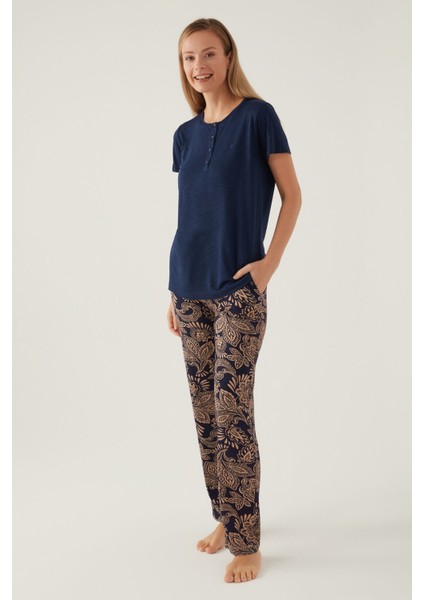 8796 Buttoned Büyük Beden Kadın Kısa Kol Pijama Takımı