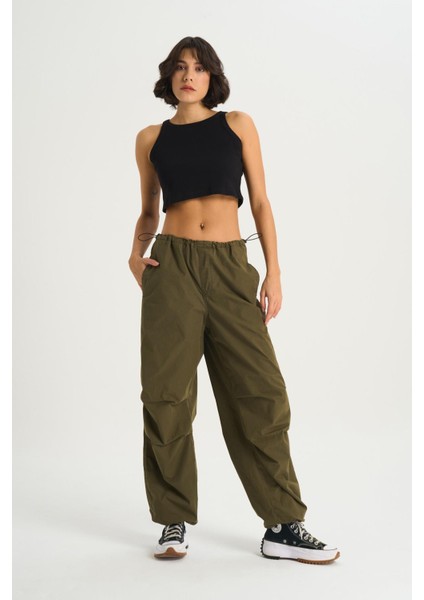 Kadın Haki Paraşüt Jean Pantolon C 4807-006