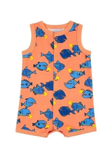 Erkek Bebek Tulum Turuncu Balık Desenli