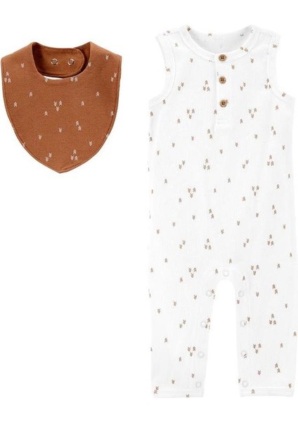 Layette Bebek 2'li Tulum Şapka Set Beyaz, Kahverengi Önlüklü fiyatları