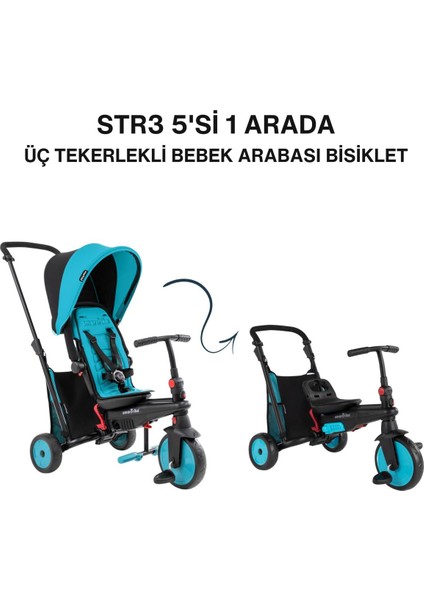 STR3 Plus 5’i 1 Arada Modüler Katlanabilir Bebek Arabası ve Üç Tekerlekli Bebek Bisikleti Blue