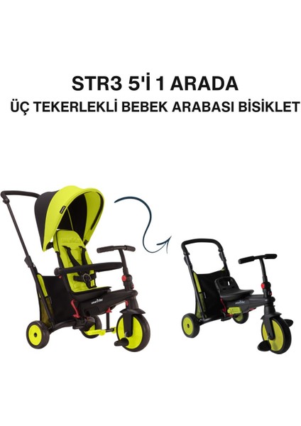 STR3 Plus 5’i 1 Arada Modüler Katlanabilir Bebek Arabası ve Üç Tekerlekli Bebek Bisikleti Green