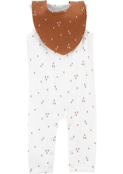 Layette Bebek 2'li Tulum Şapka Set Beyaz, Kahverengi Önlüklü