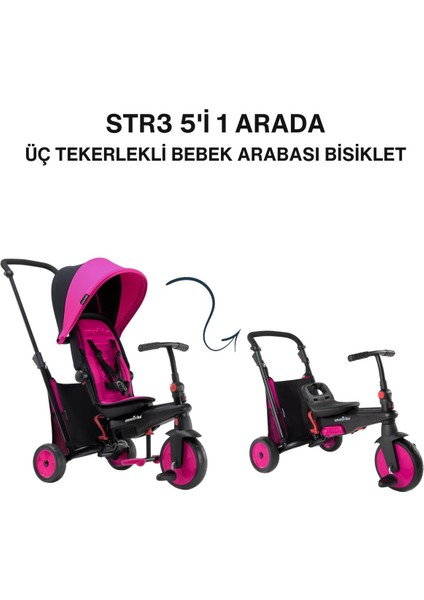 STR3 Plus 5’i 1 Arada Modüler Katlanabilir Bebek Arabası ve Üç Tekerlekli Bebek Bisikleti - Pink