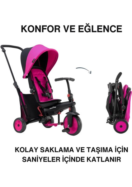 STR3 Plus 5’i 1 Arada Modüler Katlanabilir Bebek Arabası ve Üç Tekerlekli Bebek Bisikleti - Pink