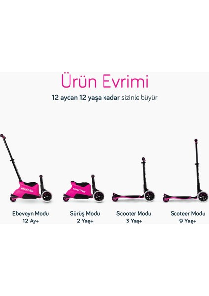 Xtend Büyüyebilen Ride On Scooter (1 - 12 Yaş) - Pink