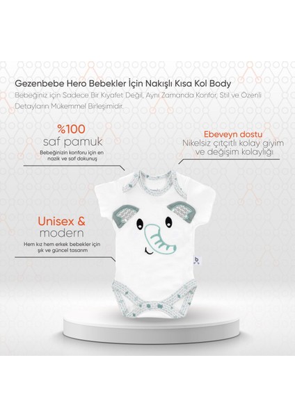 Hero Bebekler İçin Nakışlı Kısa Kol Body Elephant fiyatları