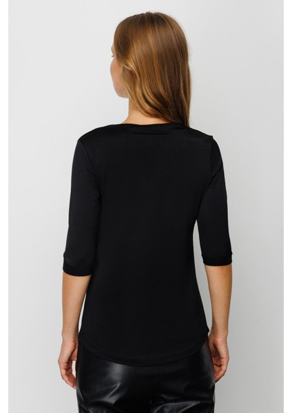 V Yaka Basic Siyah Kadın Bluz 21352-2K4H