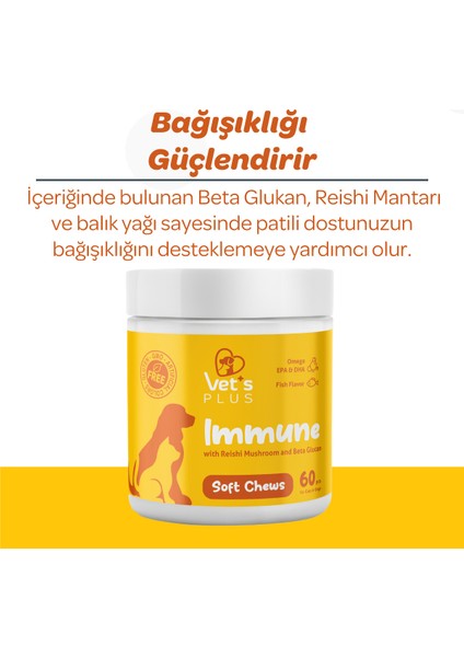 Vet's Plus Immune Çiğnenebilir Tablet 60'lı (Kedi ve Köpekler için Immune Bağışıklığı Destekleyici)