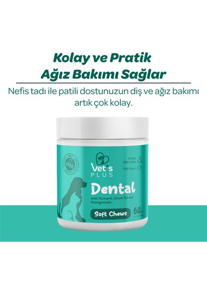 Vet's Plus Dental Çiğnenebilir Tablet 60'lı (Kedi ve Köpekler için Diş Bakımı)