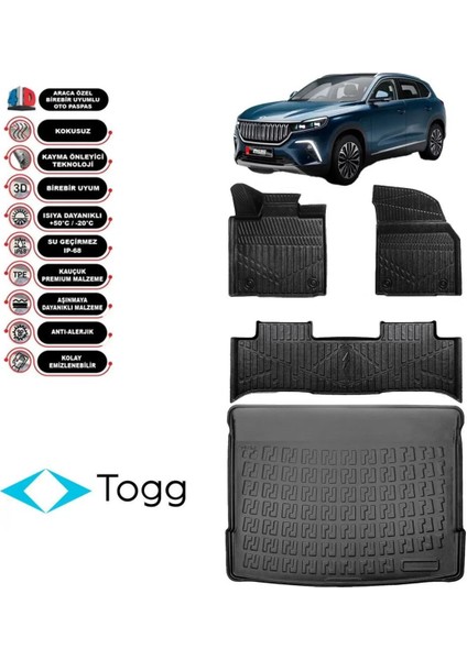 Sare Tuning Togg T10X 2023 Sonrası 3D Havuzlu Paspas ve Bagaj Havuzu Set