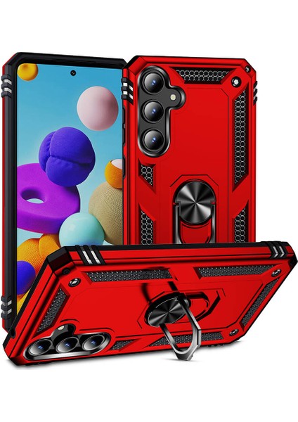 Samsung Galaxy A55 Uyumlu Kılıf Standlı Manyetik Yüzüklü Military Magnetic Ring Polycarbonate And Tpu Case