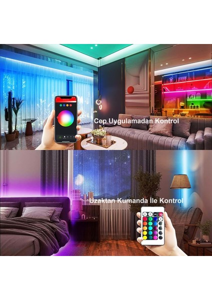 Tuya Smart Akıllı Şerit LED Bluetooth 5 Metre Rgb 16 Milyon Renk Wifi Kumandalı