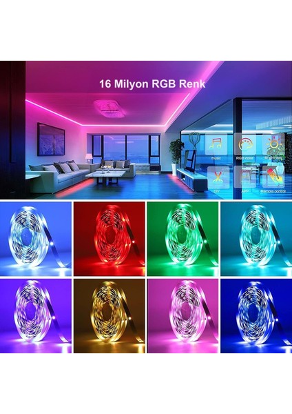 Tuya Smart Akıllı Şerit LED Bluetooth 5 Metre Rgb 16 Milyon Renk Wifi Kumandalı