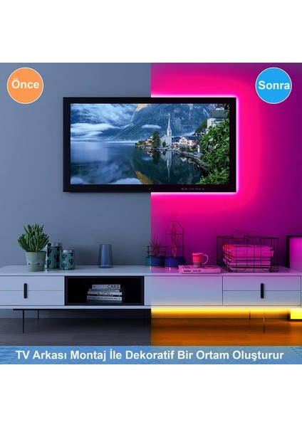 Tuya Smart Akıllı Şerit LED Bluetooth 5 Metre Rgb 16 Milyon Renk Wifi Kumandalı