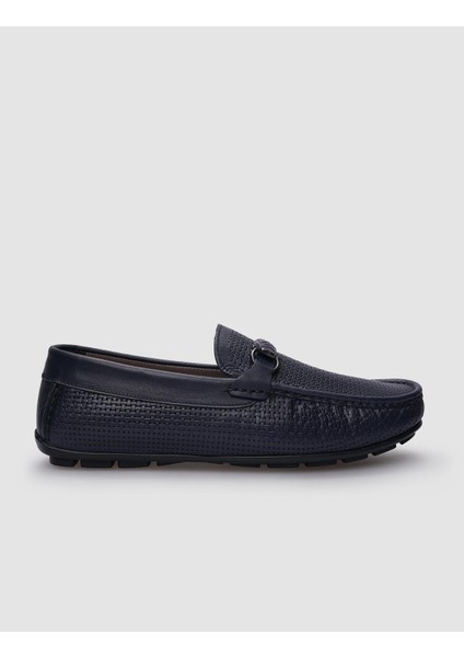 Deri Lacivert Tokalı Erkek Loafer