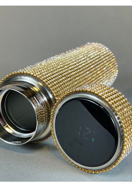 Gold Çerçeveli Taşlı 500 ml Paslanmaz Çelik Termos